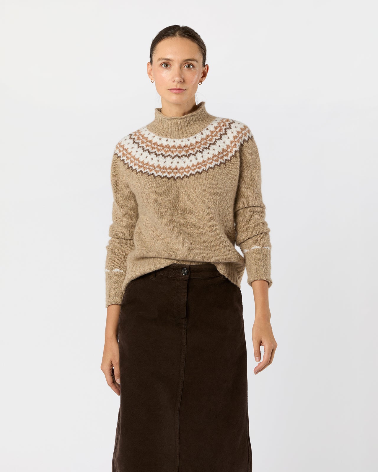 Marge Fair Isle Sweater in Camel Donegal Multi Cashmere