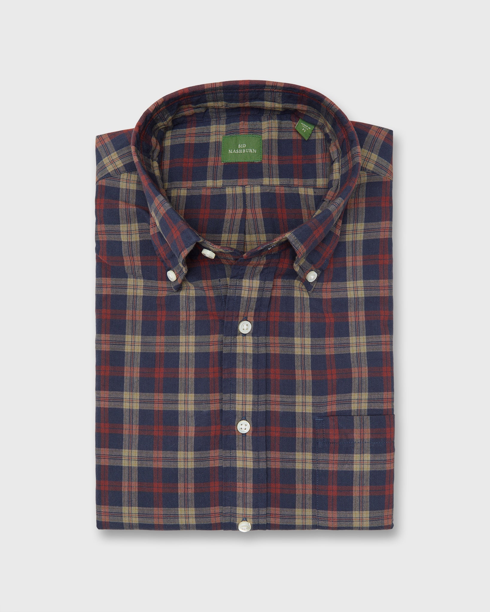 Button-Down Sport Shirt in Navy/Maple/Khaki Madras