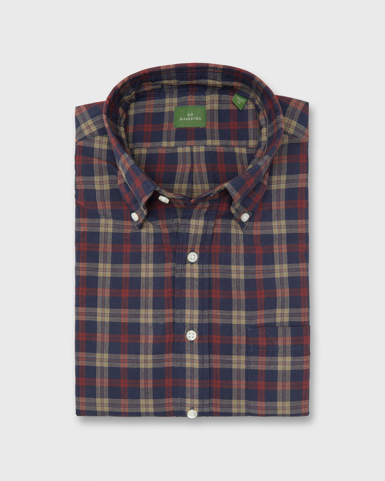 Button-Down Sport Shirt in Navy/Maple/Khaki Madras