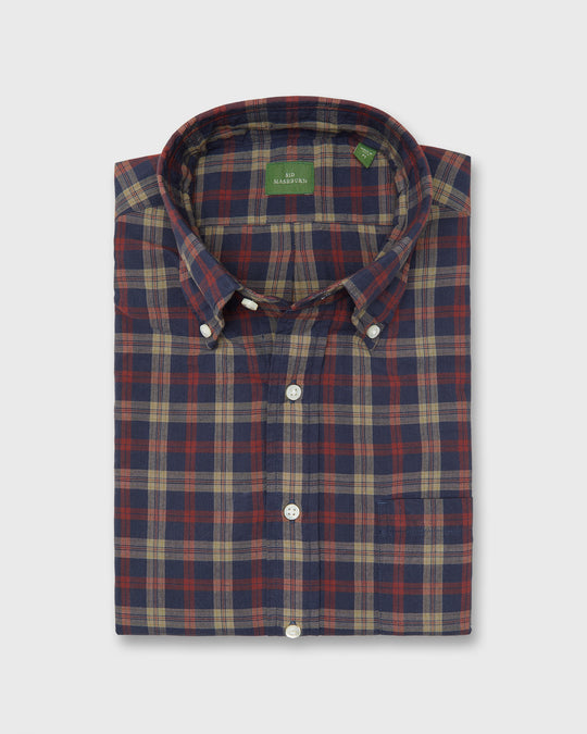 Button-Down Sport Shirt in Navy/Maple/Khaki Madras