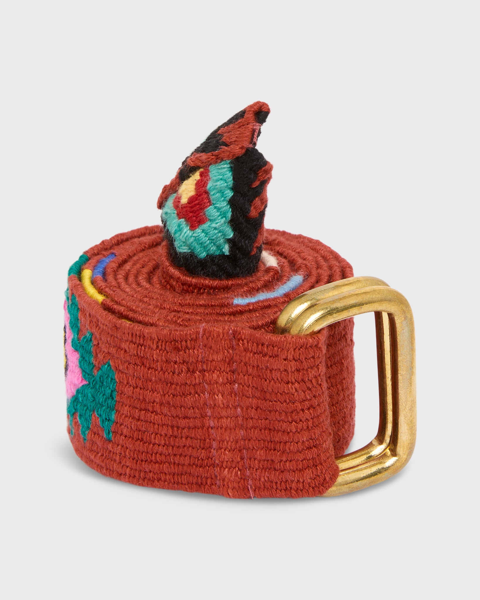 Hand-Loomed D-Ring Belt in Orange Tribal