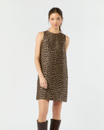 Load image into Gallery viewer, Susy Shift Dress in Chocolate/Camel Leopard Jacquard
