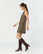 Load image into Gallery viewer, Susy Shift Dress in Chocolate/Camel Leopard Jacquard

