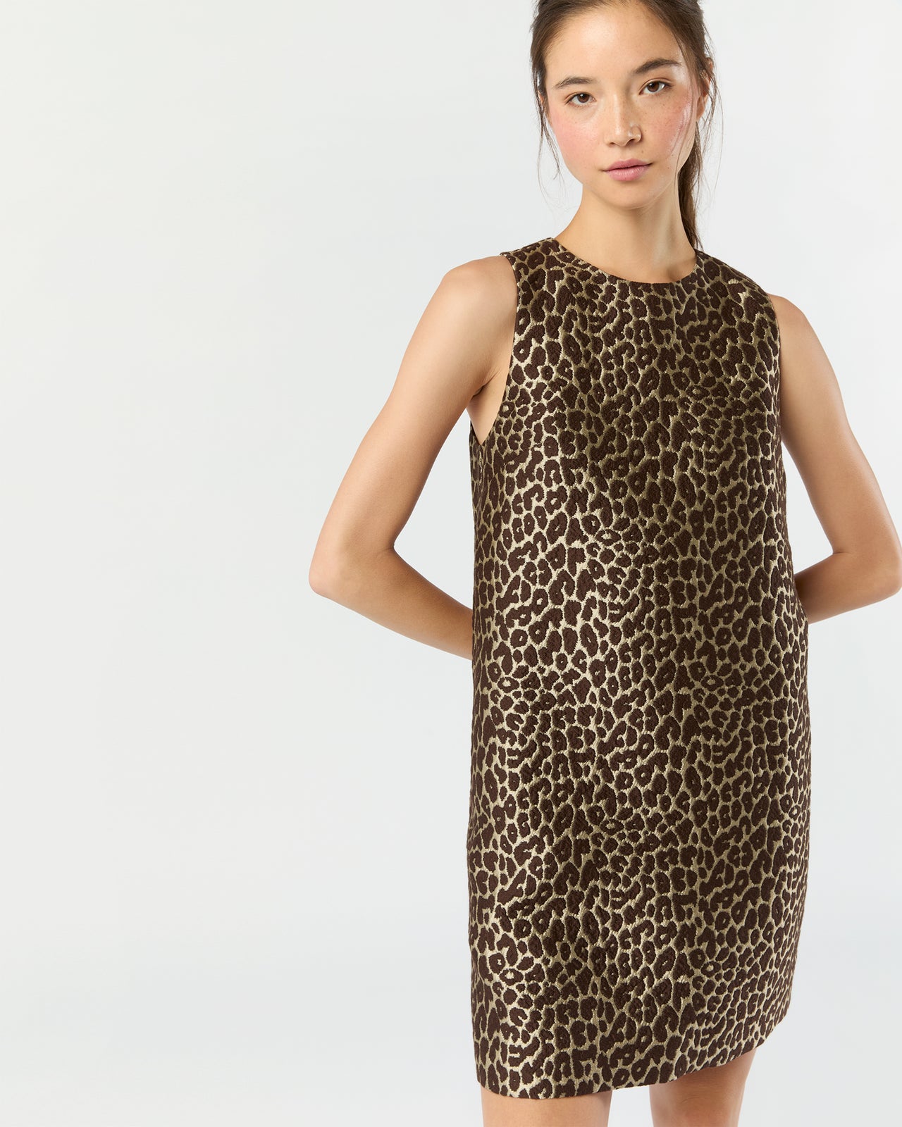 Susy Shift Dress in Chocolate/Camel Leopard Jacquard