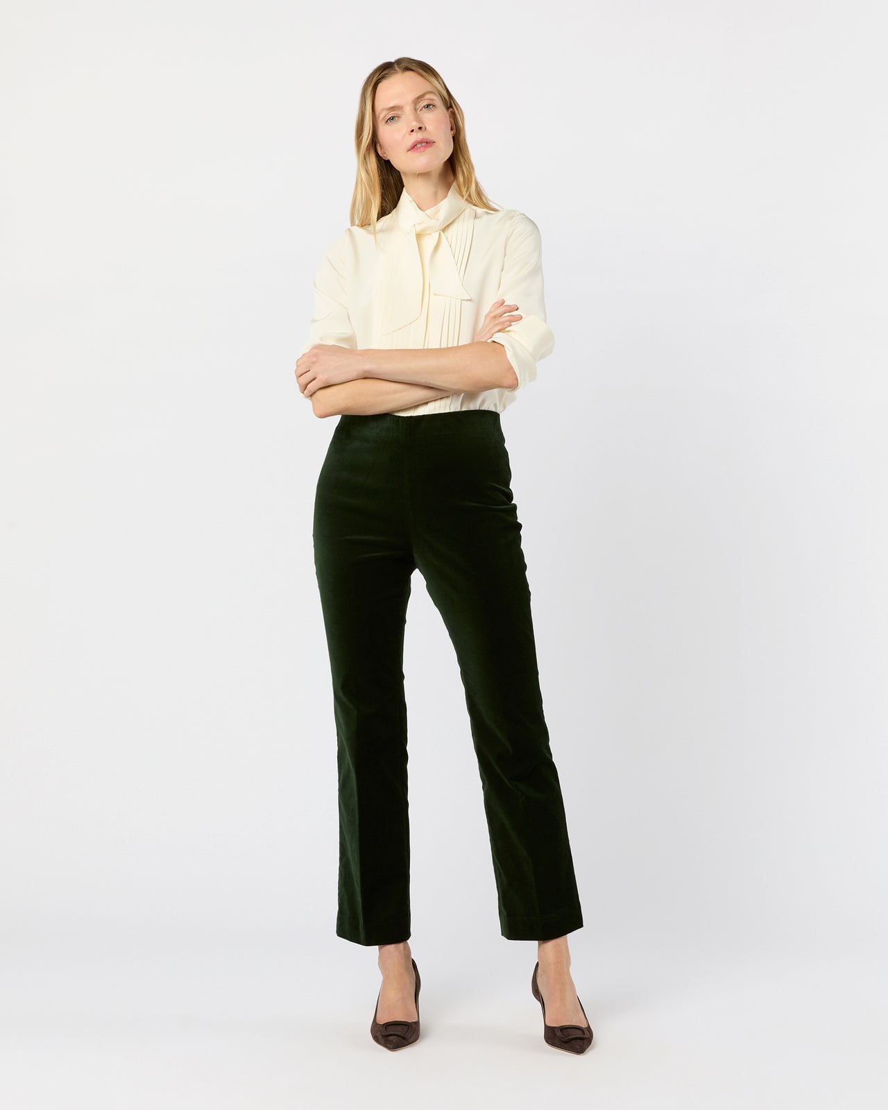 Fayette Flare Cropped Pant in Forest Stretch Velveteen
