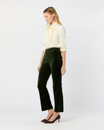 Load image into Gallery viewer, Fayette Flare Cropped Pant in Forest Stretch Velveteen
