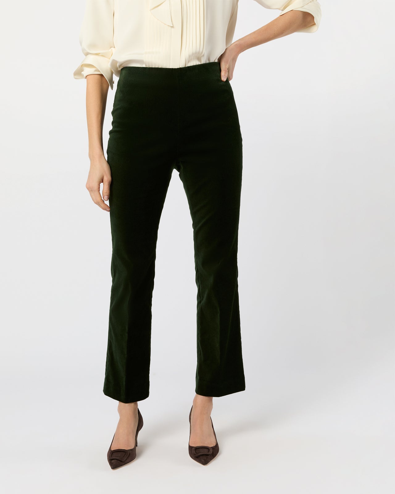 Fayette Flare Cropped Pant in Forest Stretch Velveteen