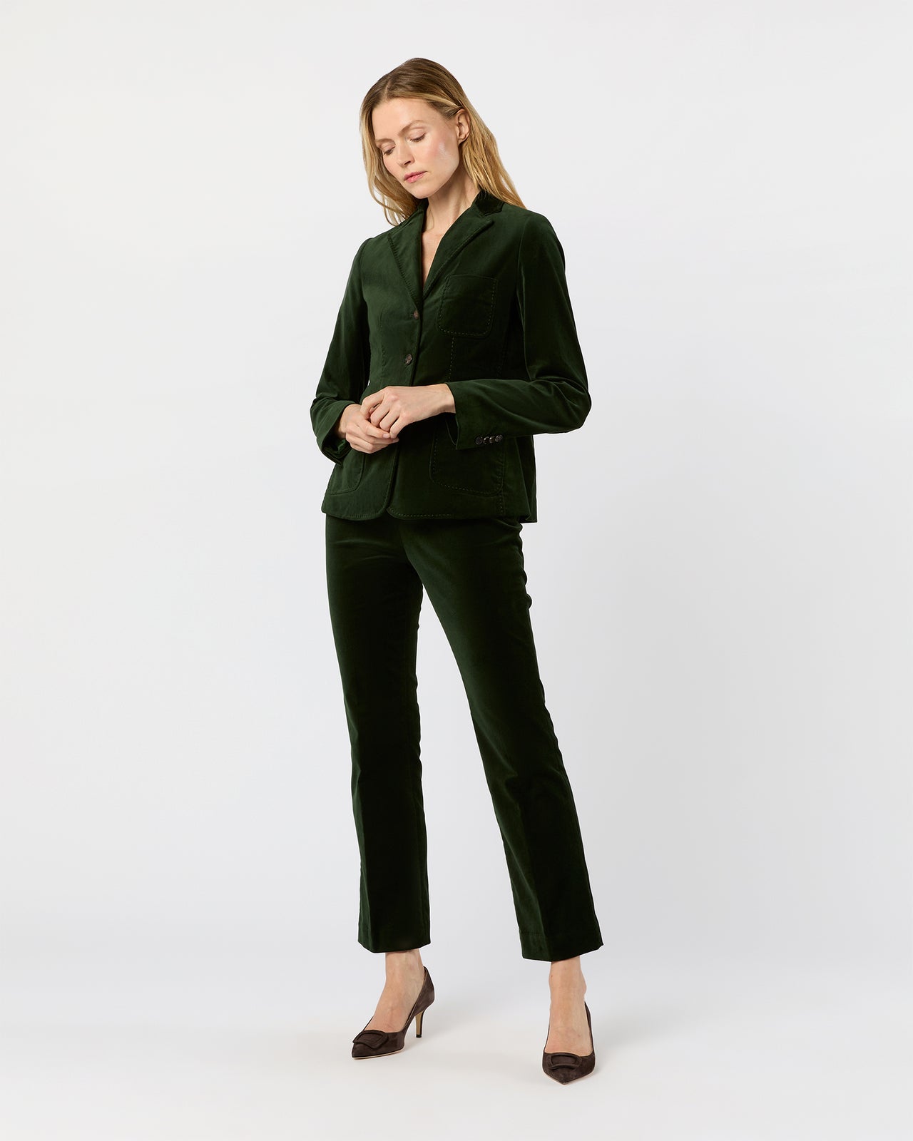 Fayette Flare Cropped Pant in Forest Stretch Velveteen