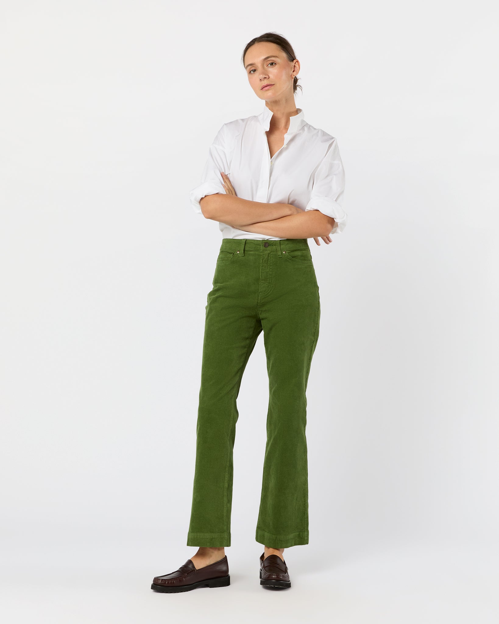 Kendall Flare 5-Pocket Jean in Avocado Stretch Cord