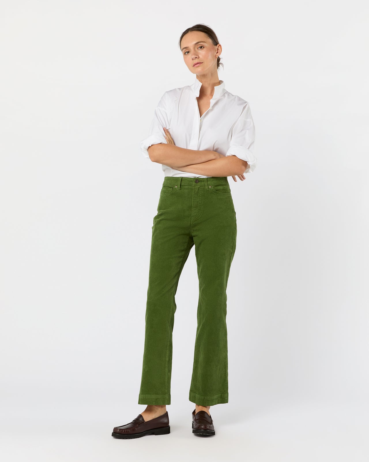Kendall Flare 5-Pocket Jean in Avocado Stretch Cord