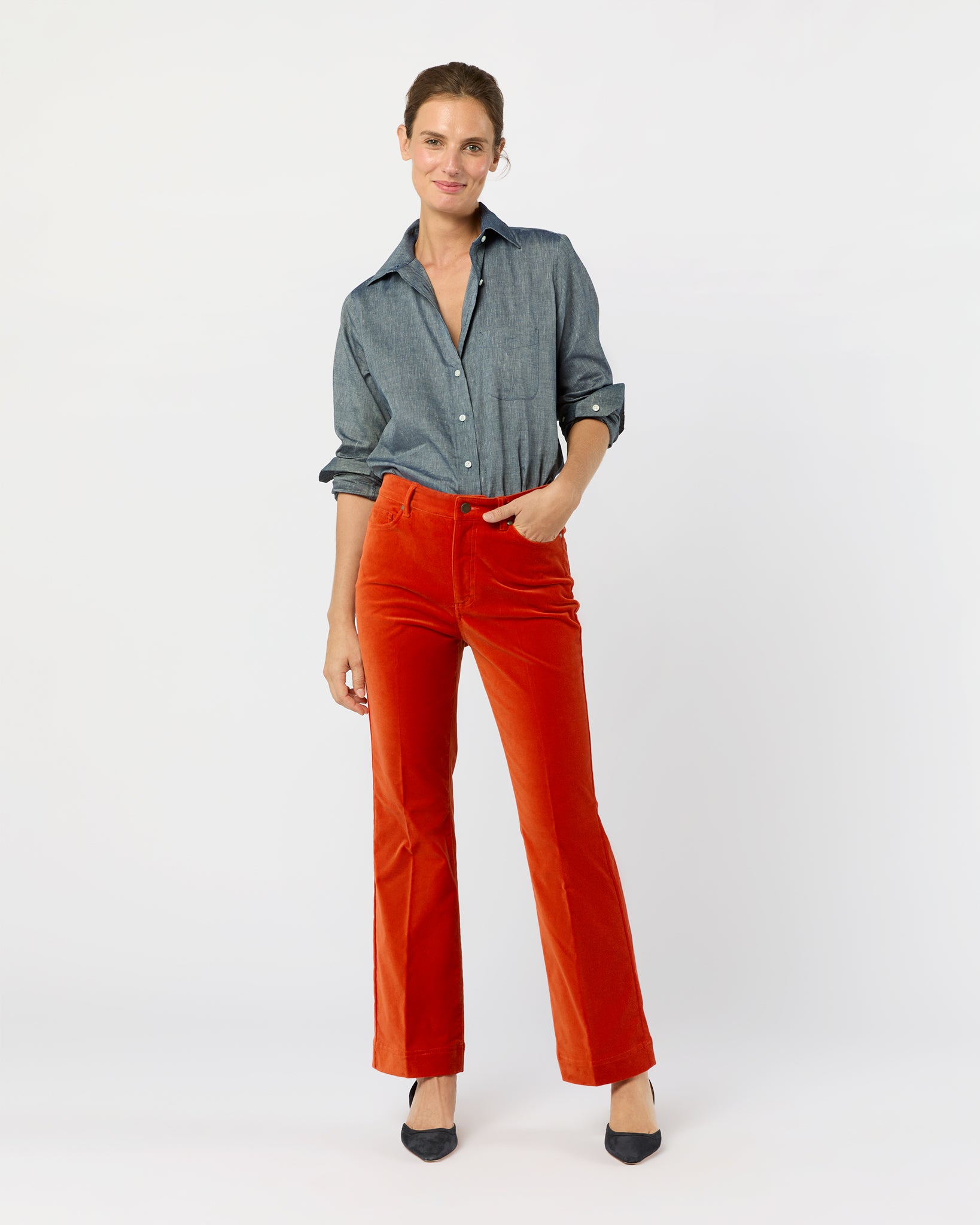 Kendall Flare 5-Pocket Jean in Persimmon Stretch Velveteen