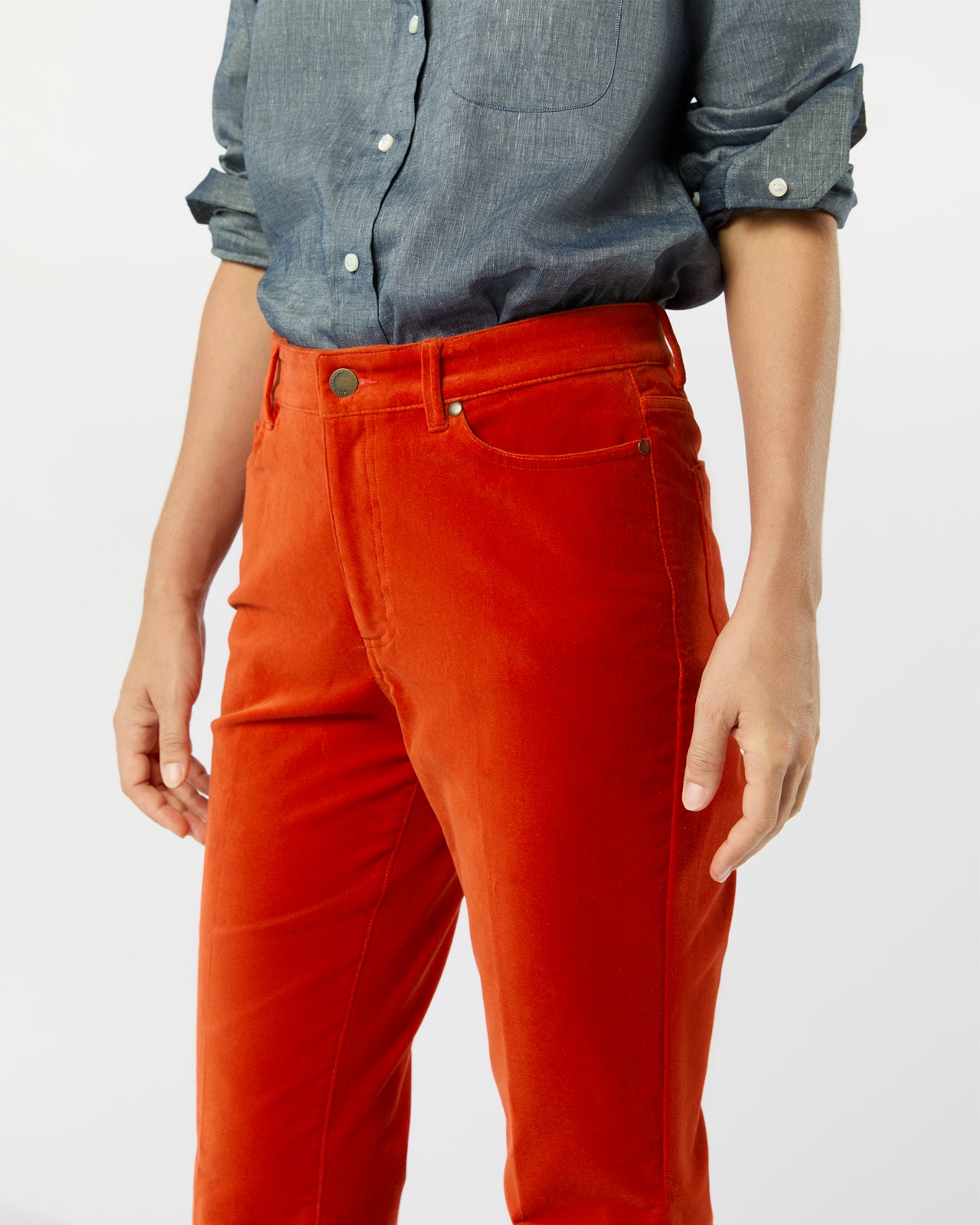 Kendall Flare 5-Pocket Jean in Persimmon Stretch Velveteen