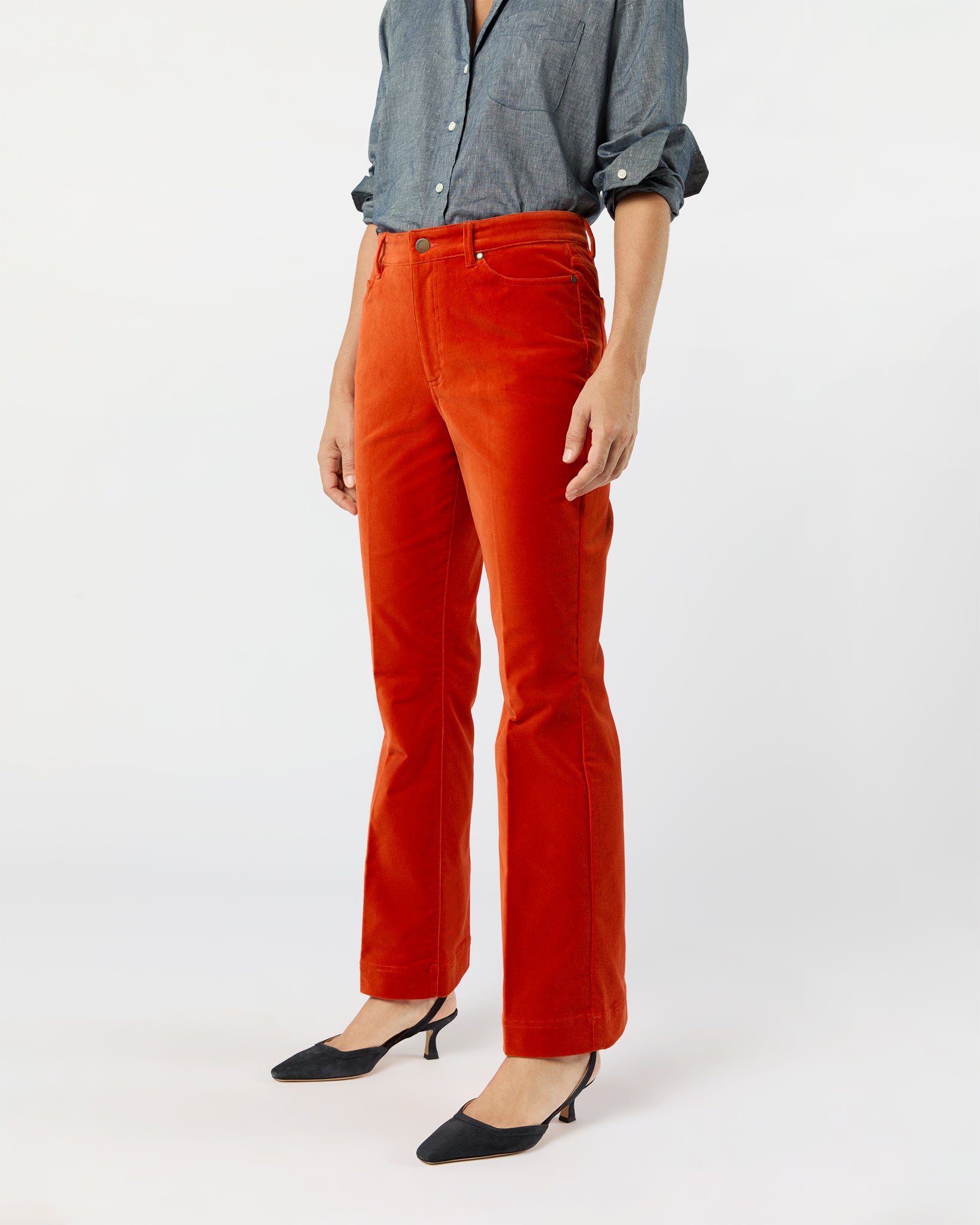 Kendall Flare 5-Pocket Jean in Persimmon Stretch Velveteen