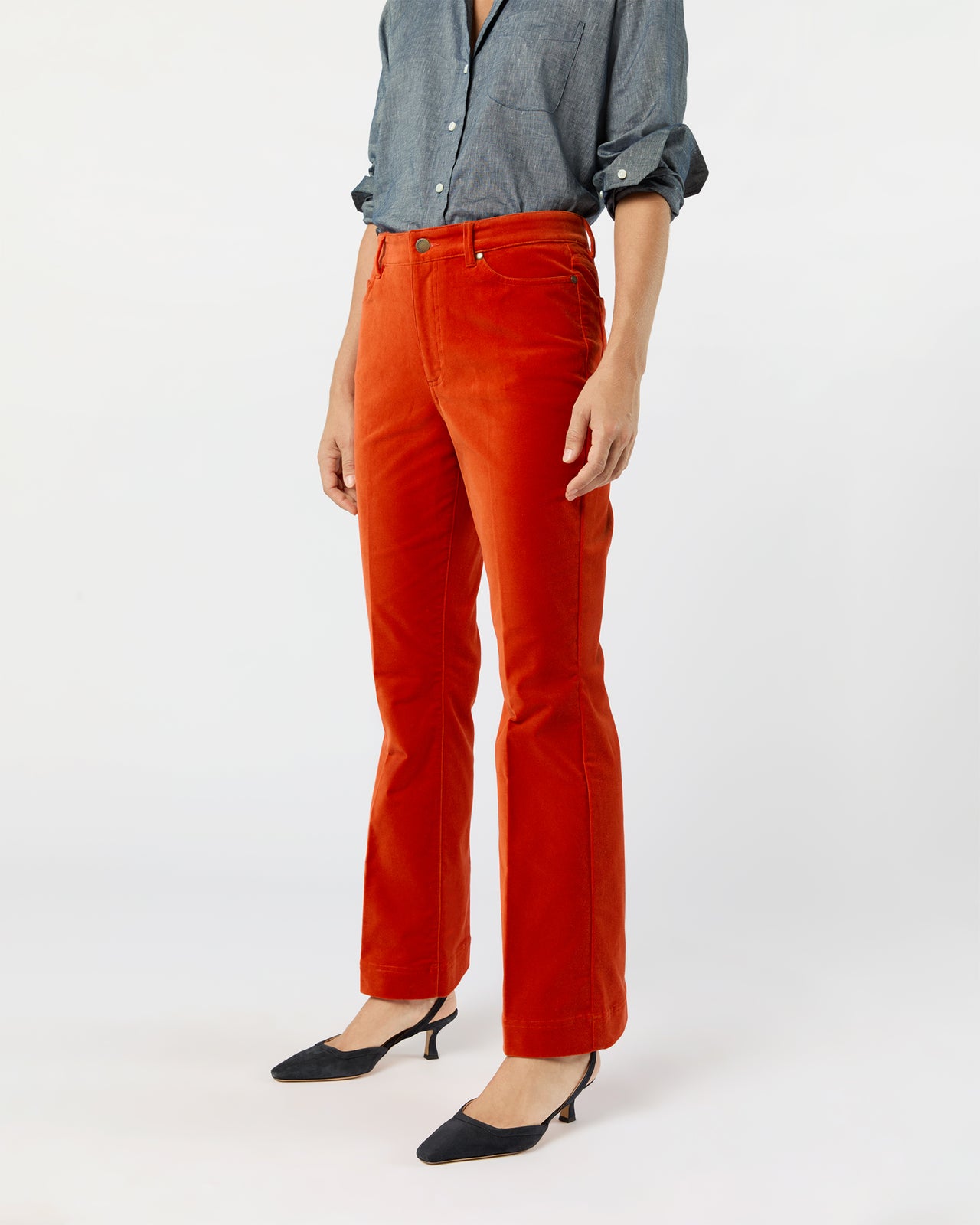 Kendall Flare 5-Pocket Jean in Persimmon Stretch Velveteen