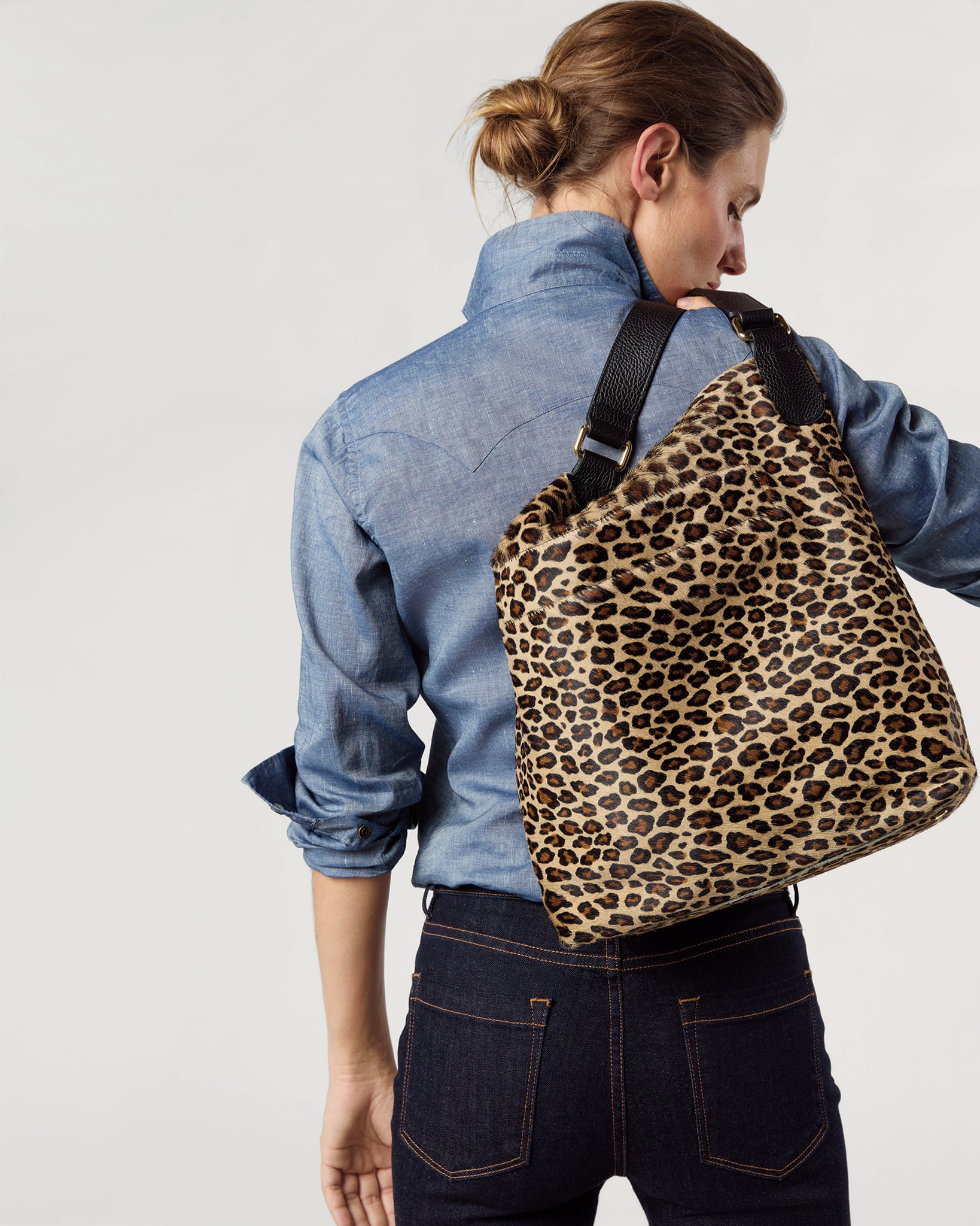 Large Hobo Bag in Leopard Calf Hair