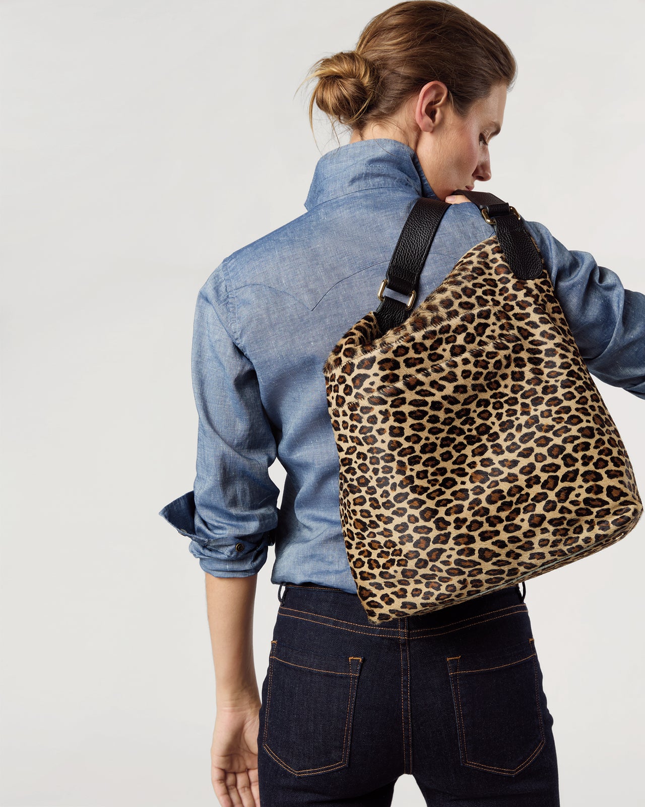 Large Hobo Bag in Leopard Calf Hair