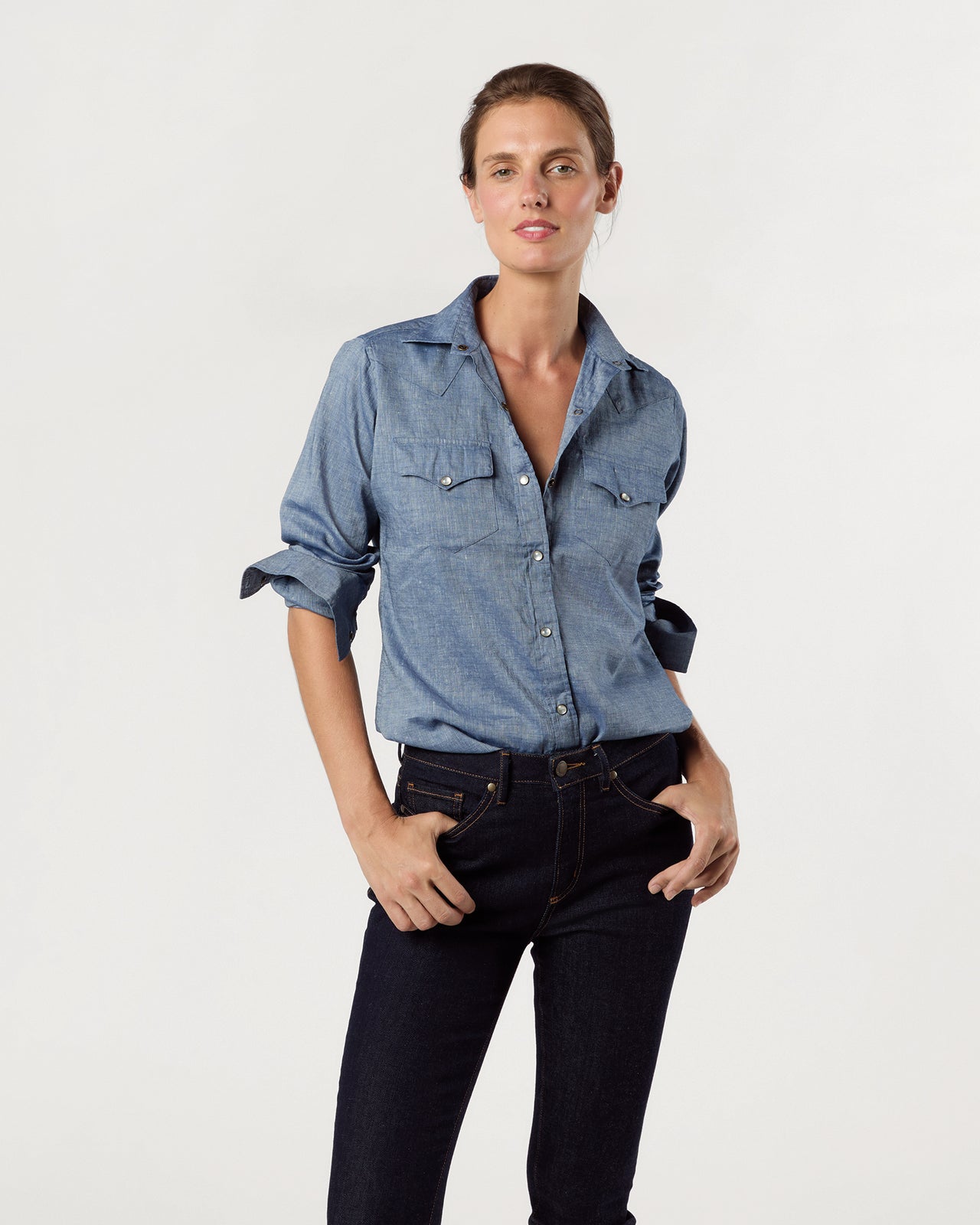 Western Shirt in Indigo Cotolino Chambray