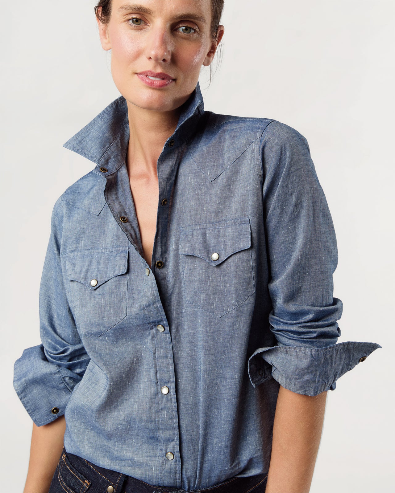 Western Shirt in Indigo Cotolino Chambray