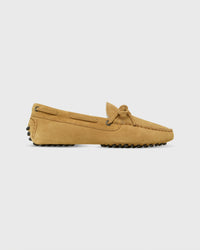 Shearling Driving Moccasin in Camel Suede