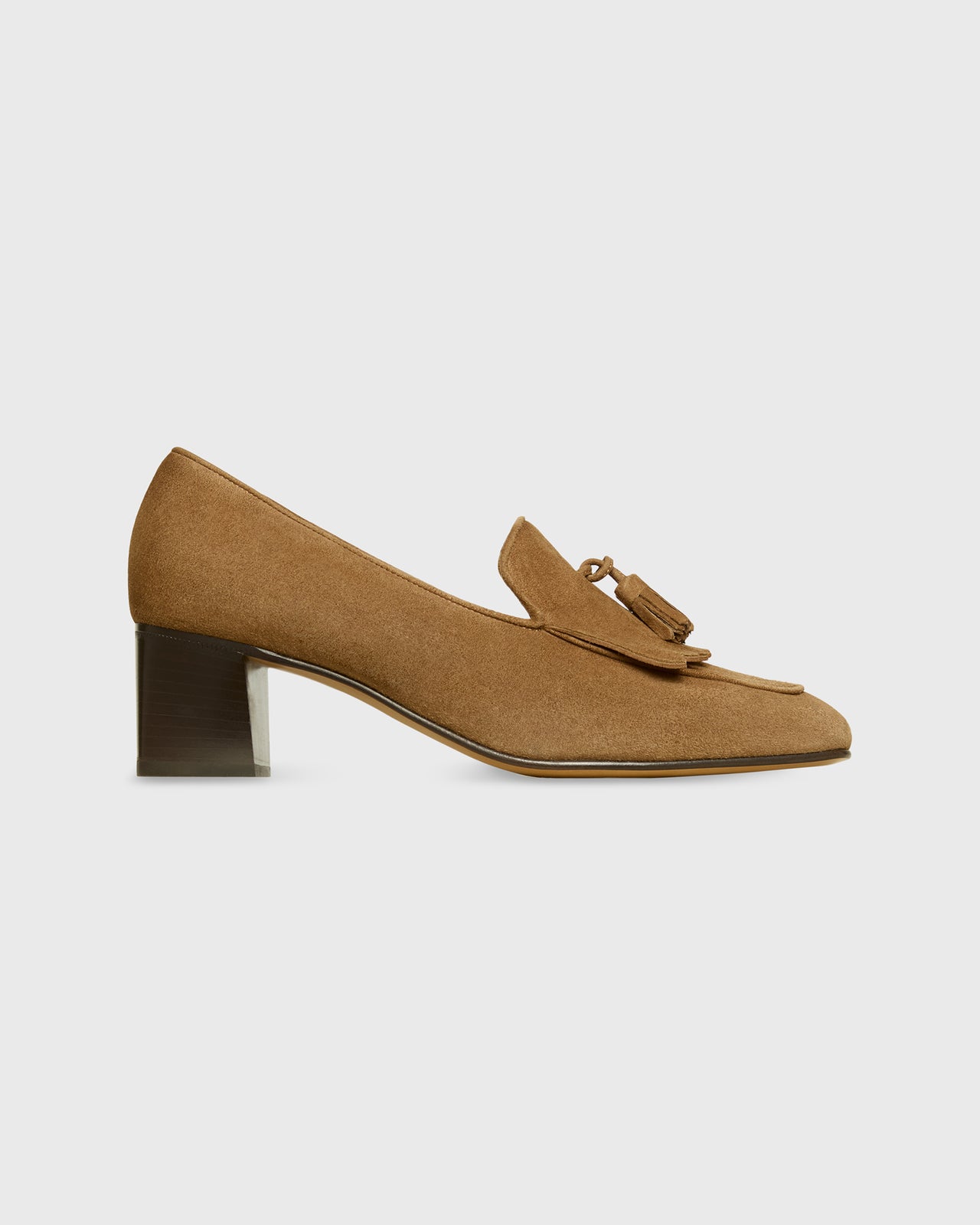 Kilt Heel in Dark Camel Suede