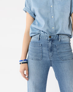 Semi Precious Beaded Bracelet in Blue Cloud Monochrome