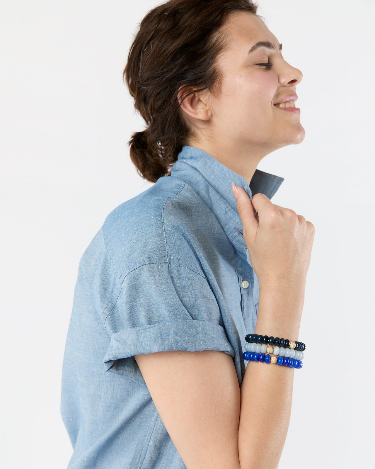 Semi Precious Beaded Bracelet in Canard Blue