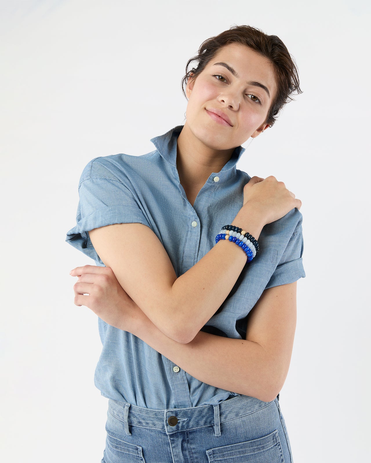 Semi Precious Beaded Bracelet in Canard Blue