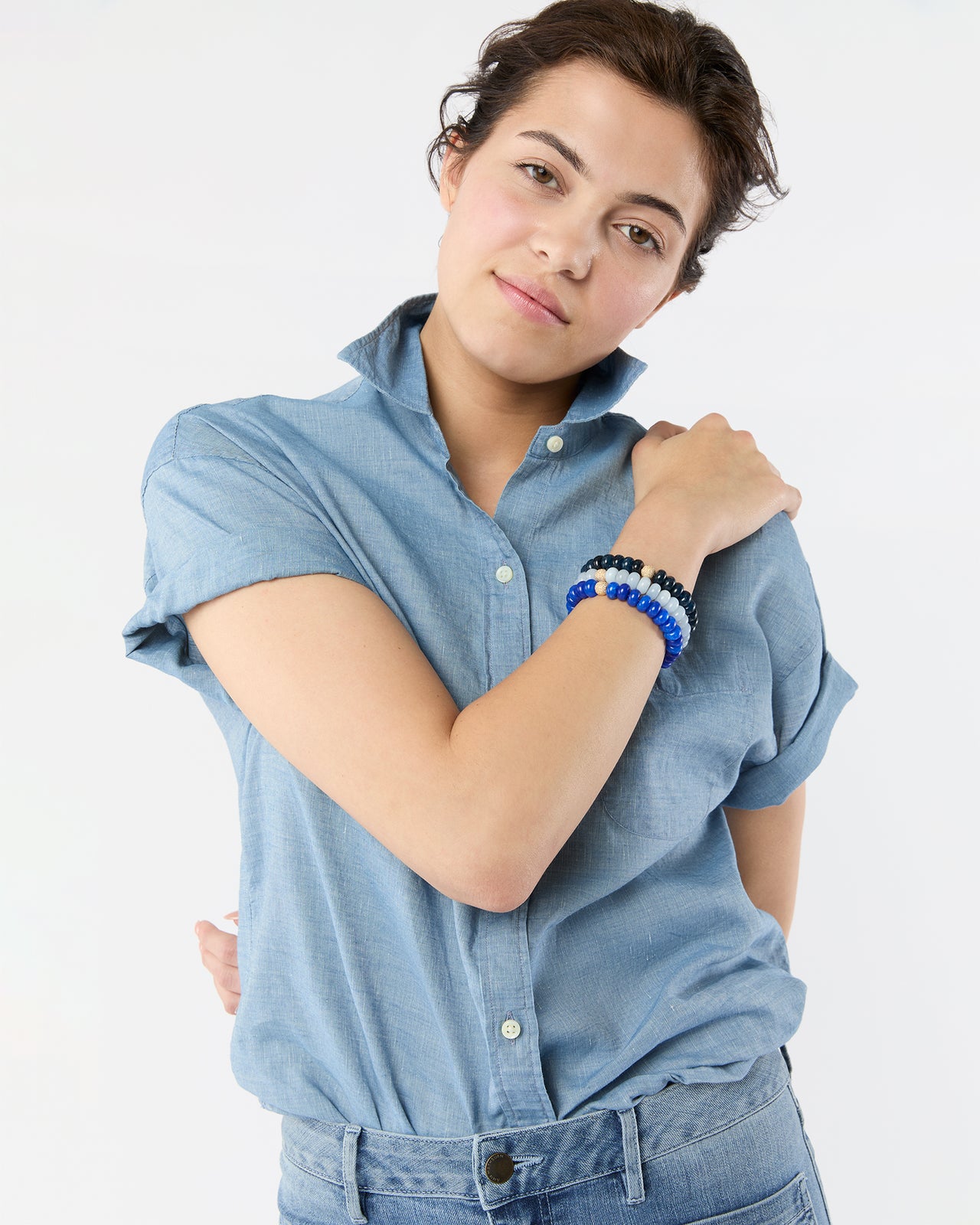 Semi Precious Beaded Bracelet in Canard Blue