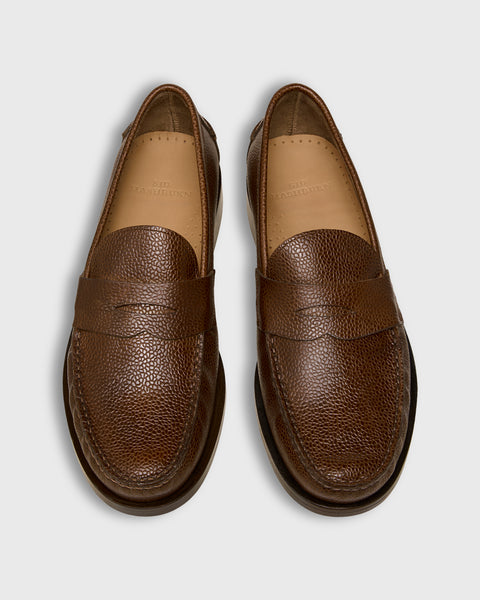 Handsewn Penny Loafer in Chocolate Pebble Grain Leather | Shop Sid