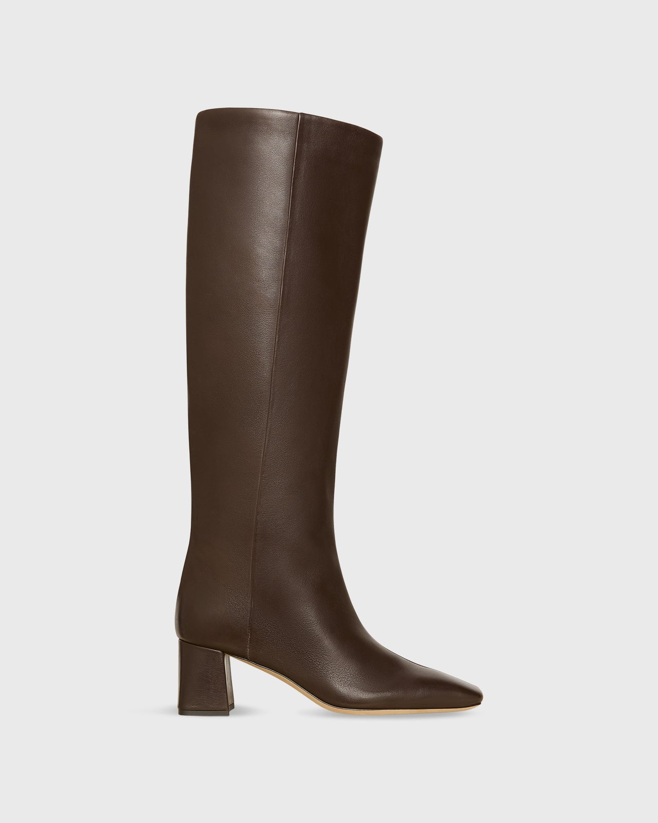 Tall Block Heel Boot in Dark Brown Leather