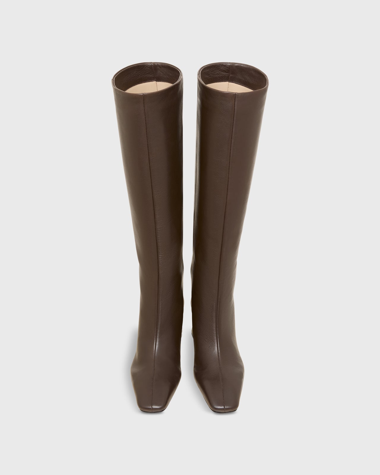 Tall Block Heel Boot in Dark Brown Leather