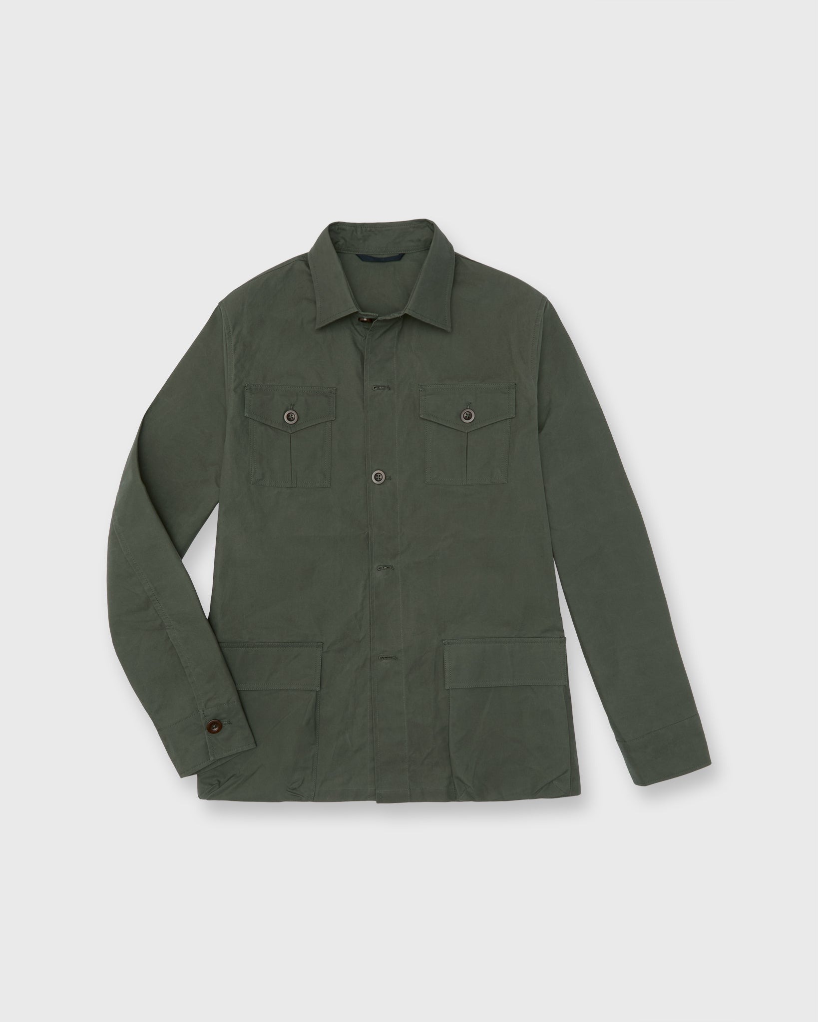 Military Jacket in Green Dry Waxed Poplin