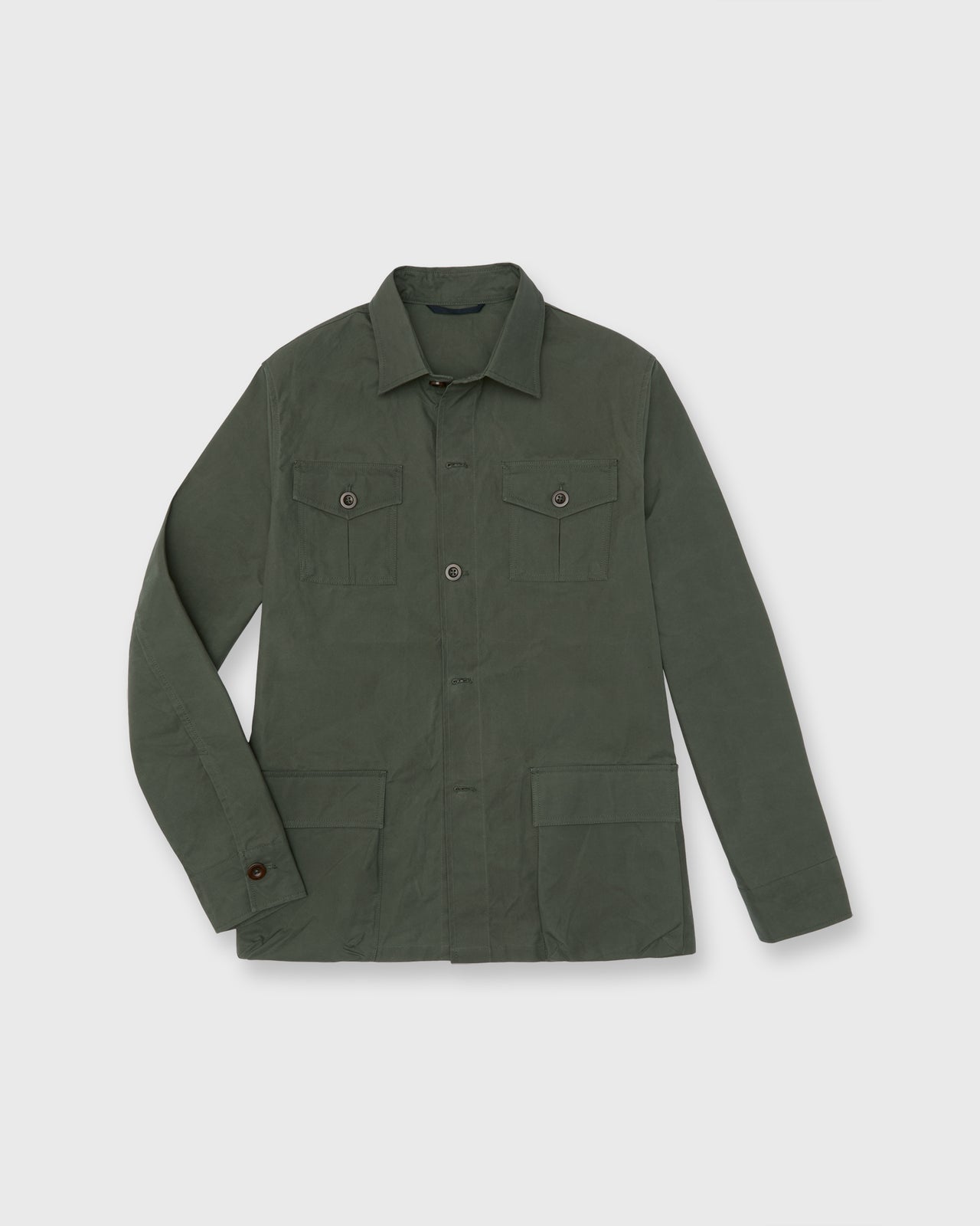 Military Jacket in Green Dry Waxed Poplin