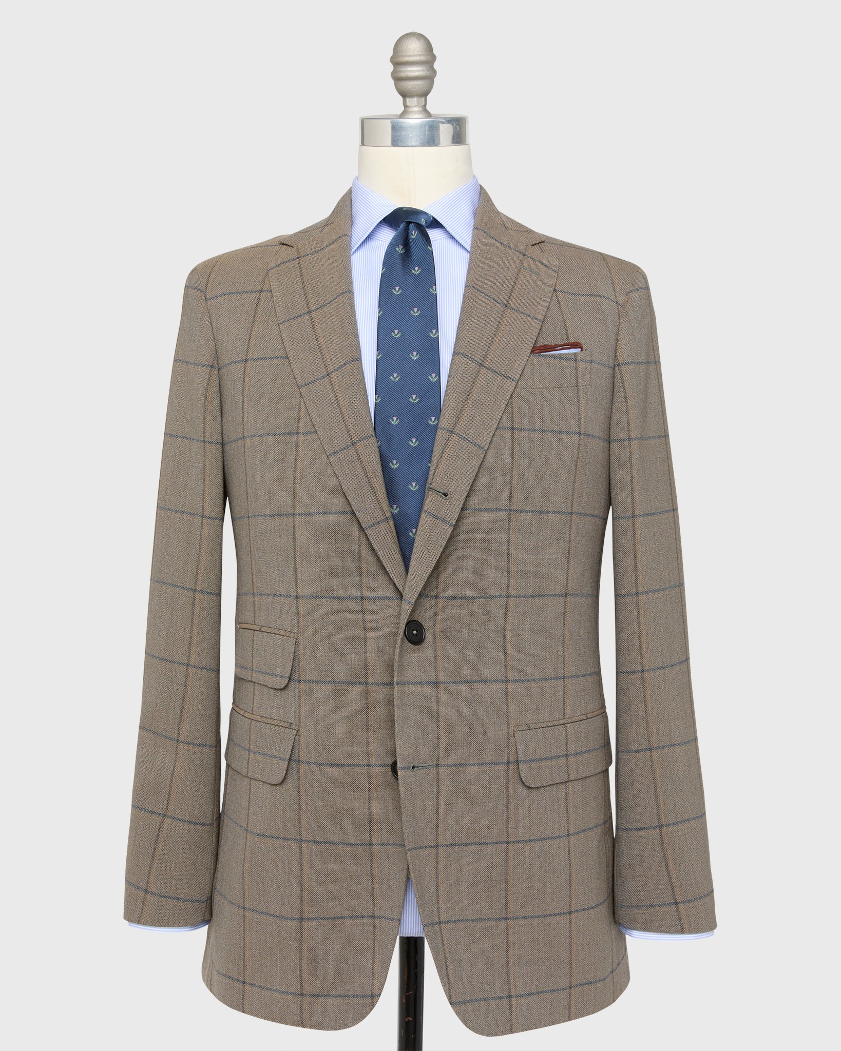 Virgil No. 2 Jacket in Flax/Blue/Gold Windowpane Quattro Hopsack