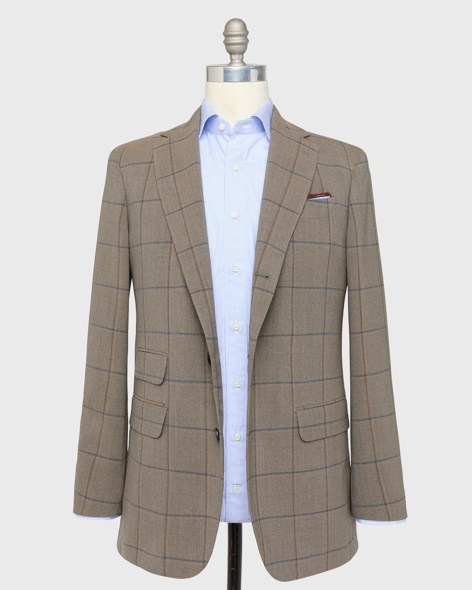 Virgil No. 2 Jacket in Flax/Blue/Gold Windowpane Quattro Hopsack