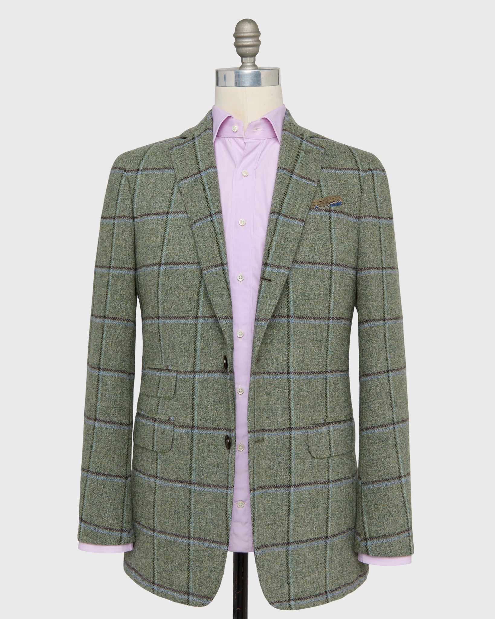 Virgil No. 2 Jacket in Lovat/Sky/Brown Windowpane Tweed