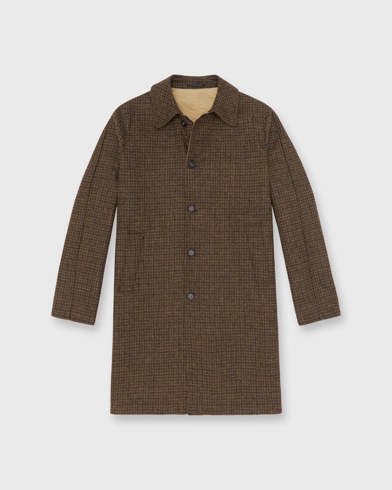 Reversible Traveler's Trench in Peat/Espresso/Khaki Houndstooth Tweed