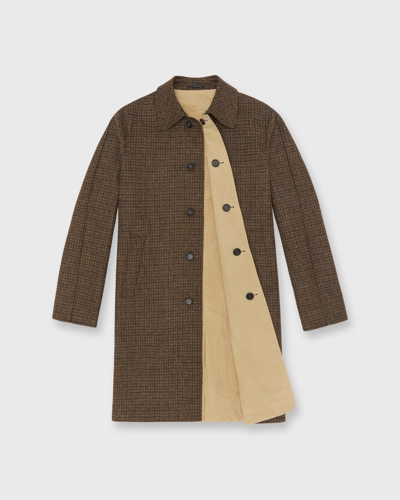 Reversible Traveler's Trench in Peat/Espresso/Khaki Houndstooth Tweed