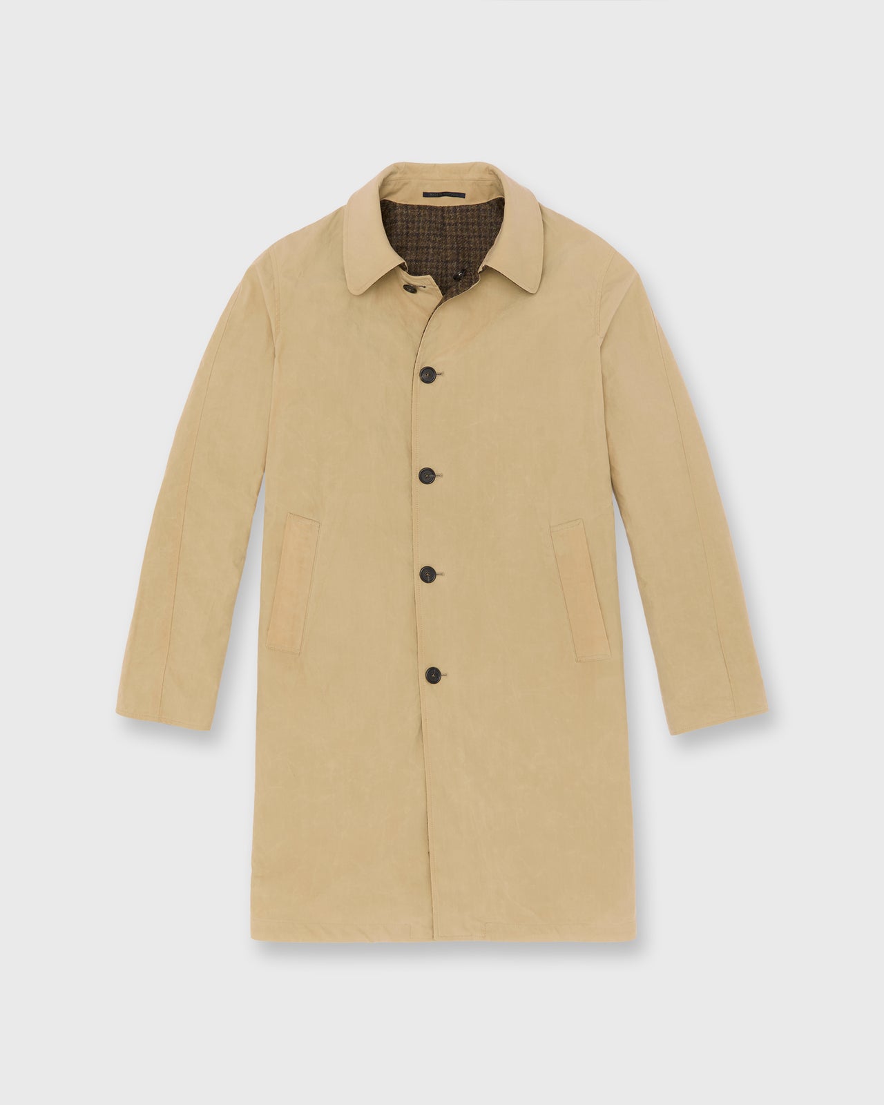 Reversible Traveler's Trench in Peat/Espresso/Khaki Houndstooth Tweed