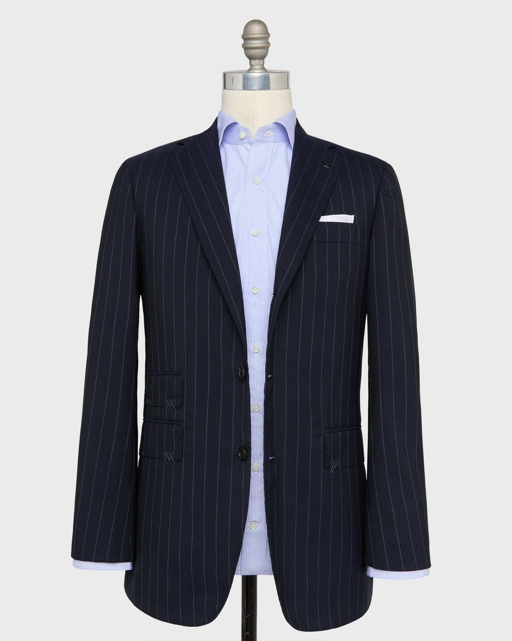 Virgil No. 4 Suit in Navy/Grey Chalk Stripe Plainweave