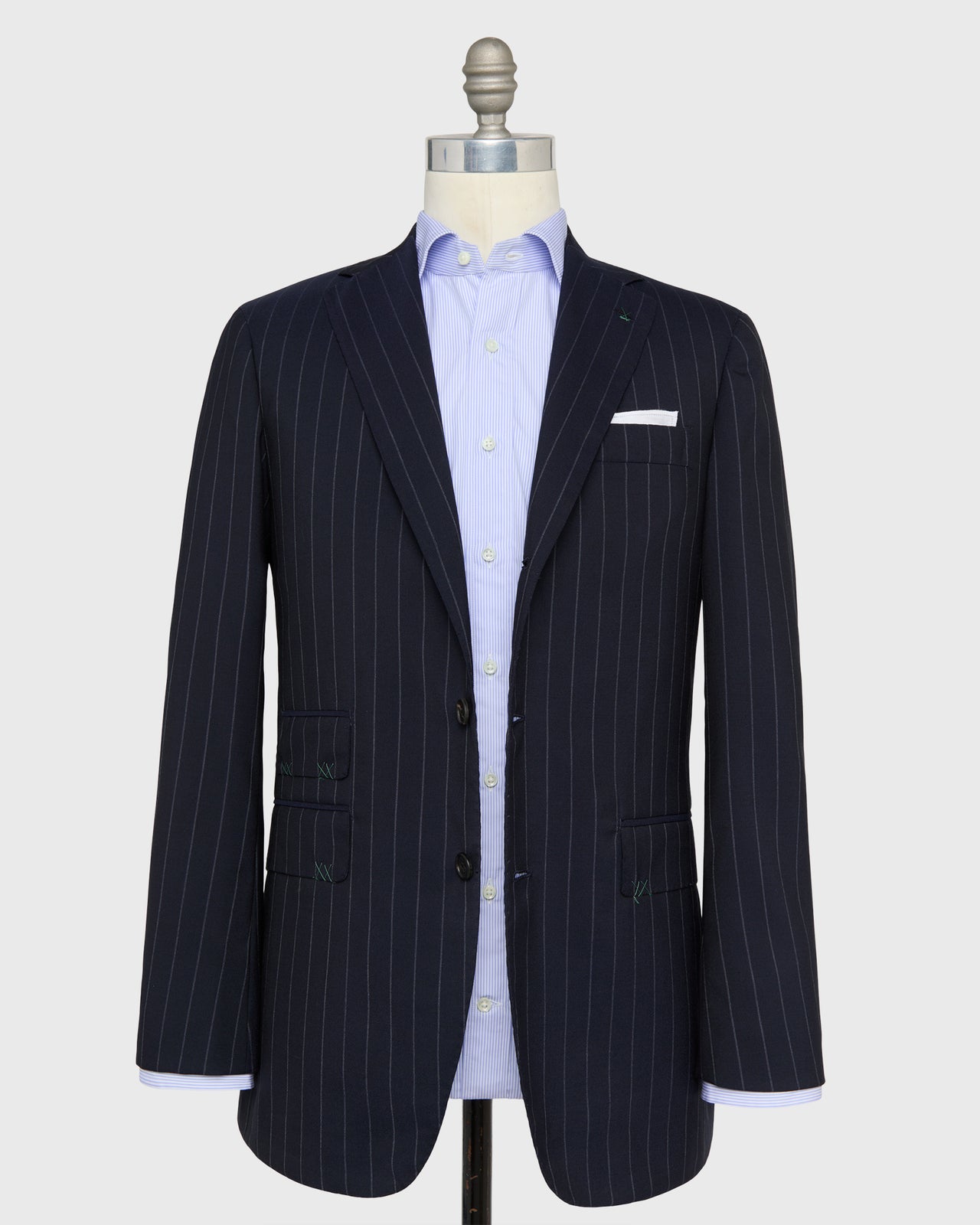 Virgil No. 4 Suit in Navy/Grey Chalk Stripe Plainweave