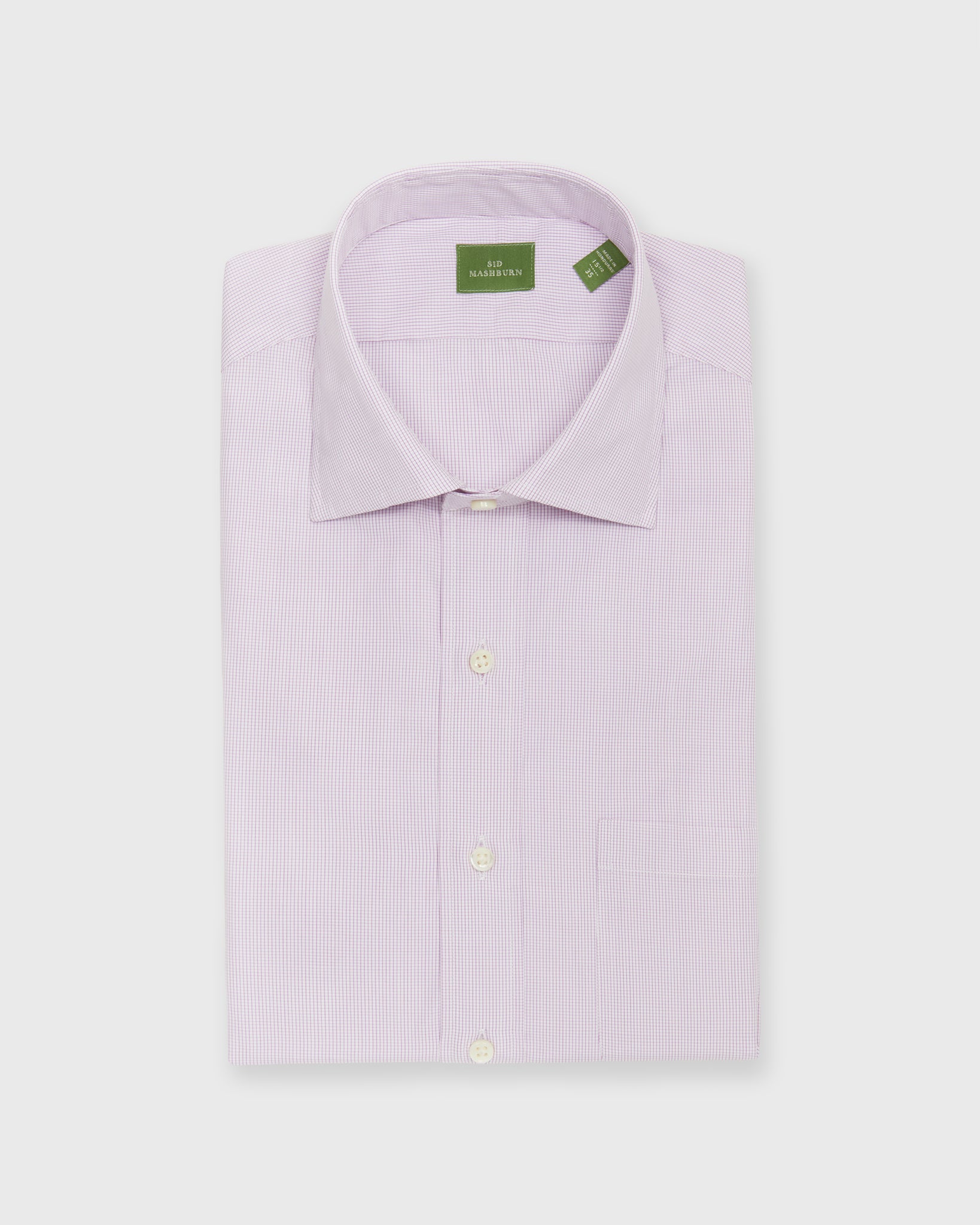 Spread Collar Dress Shirt in Mulberry Small Graph Check Poplin