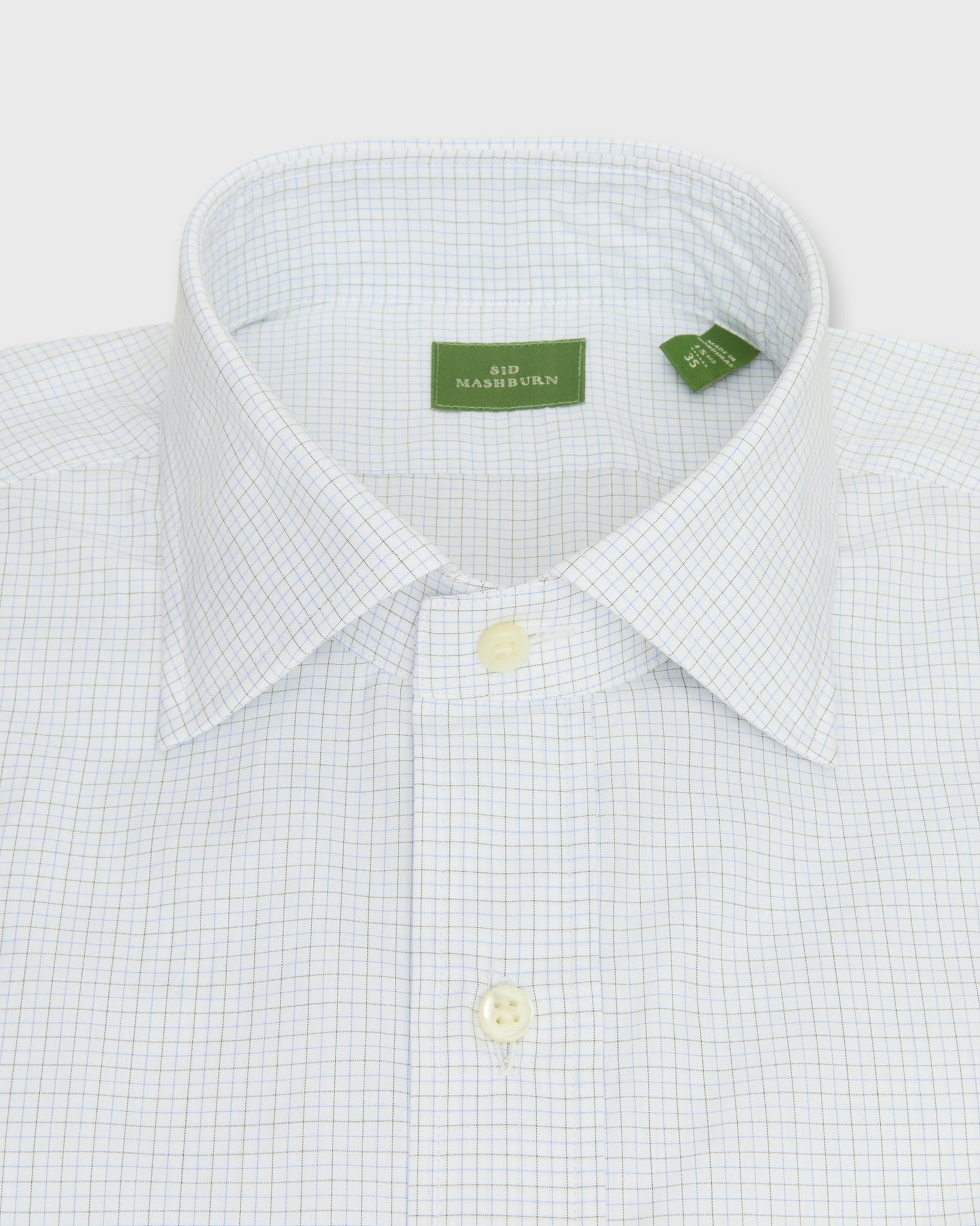 Spread Collar Dress Shirt in Sky/Green Graph Check Poplin