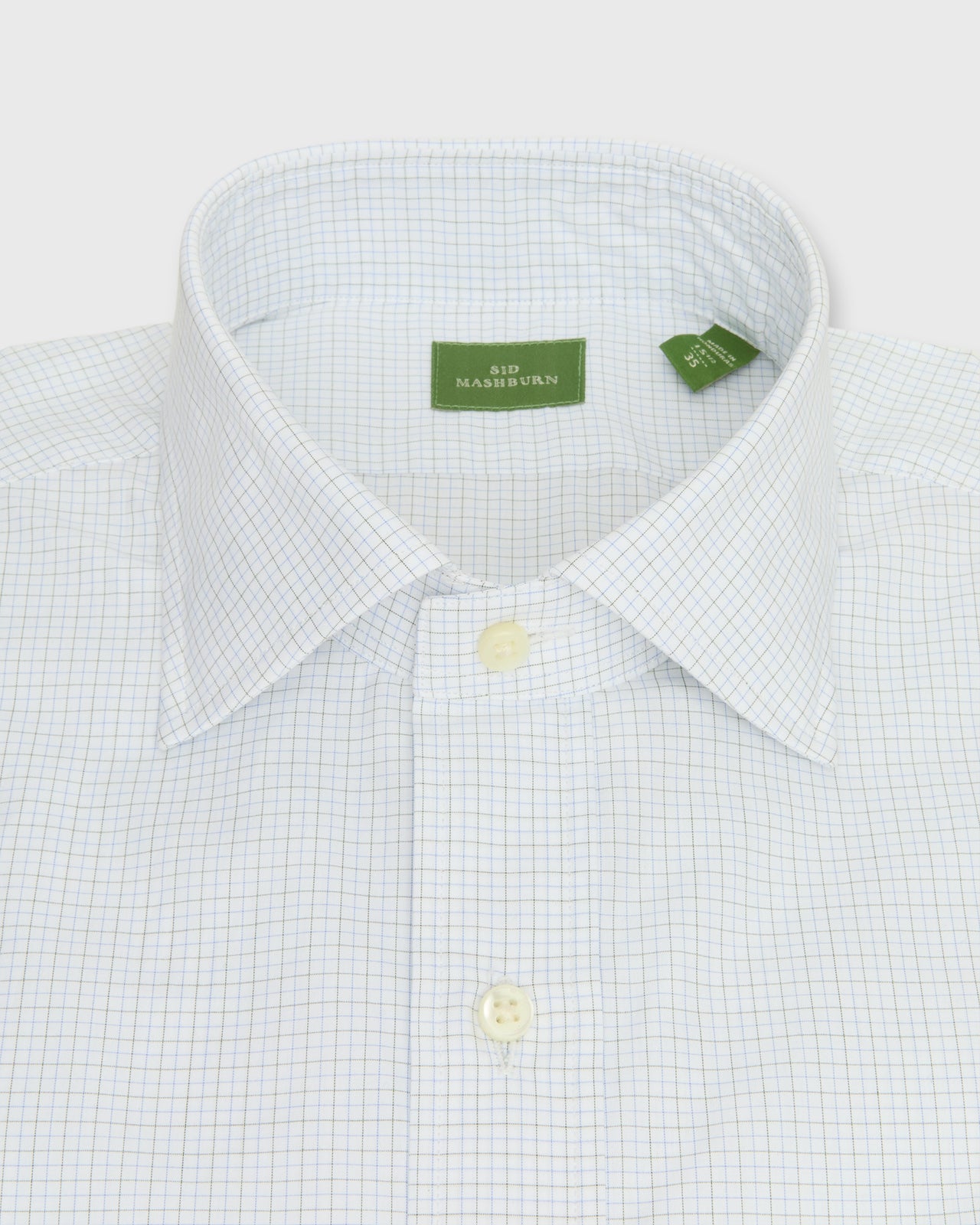 Spread Collar Dress Shirt in Sky/Green Graph Check Poplin