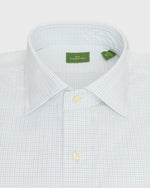 Load image into Gallery viewer, Spread Collar Dress Shirt in Sky/Green Graph Check Poplin

