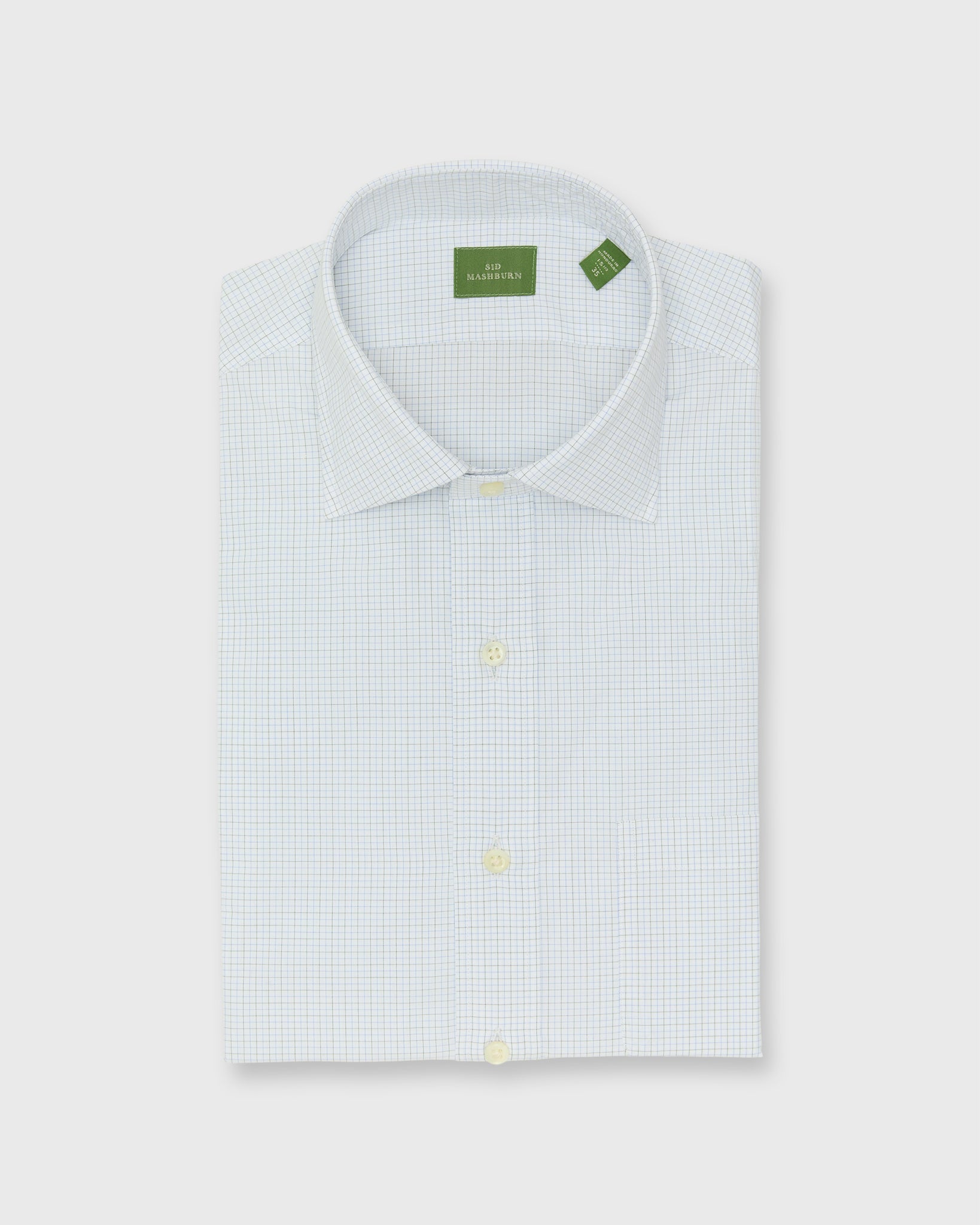 Spread Collar Dress Shirt in Sky/Green Graph Check Poplin