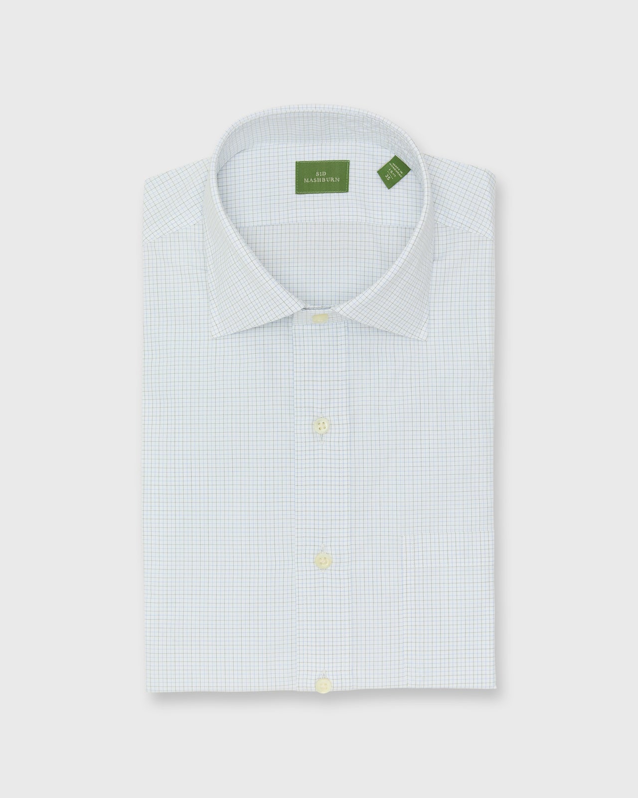 Spread Collar Dress Shirt in Sky/Green Graph Check Poplin