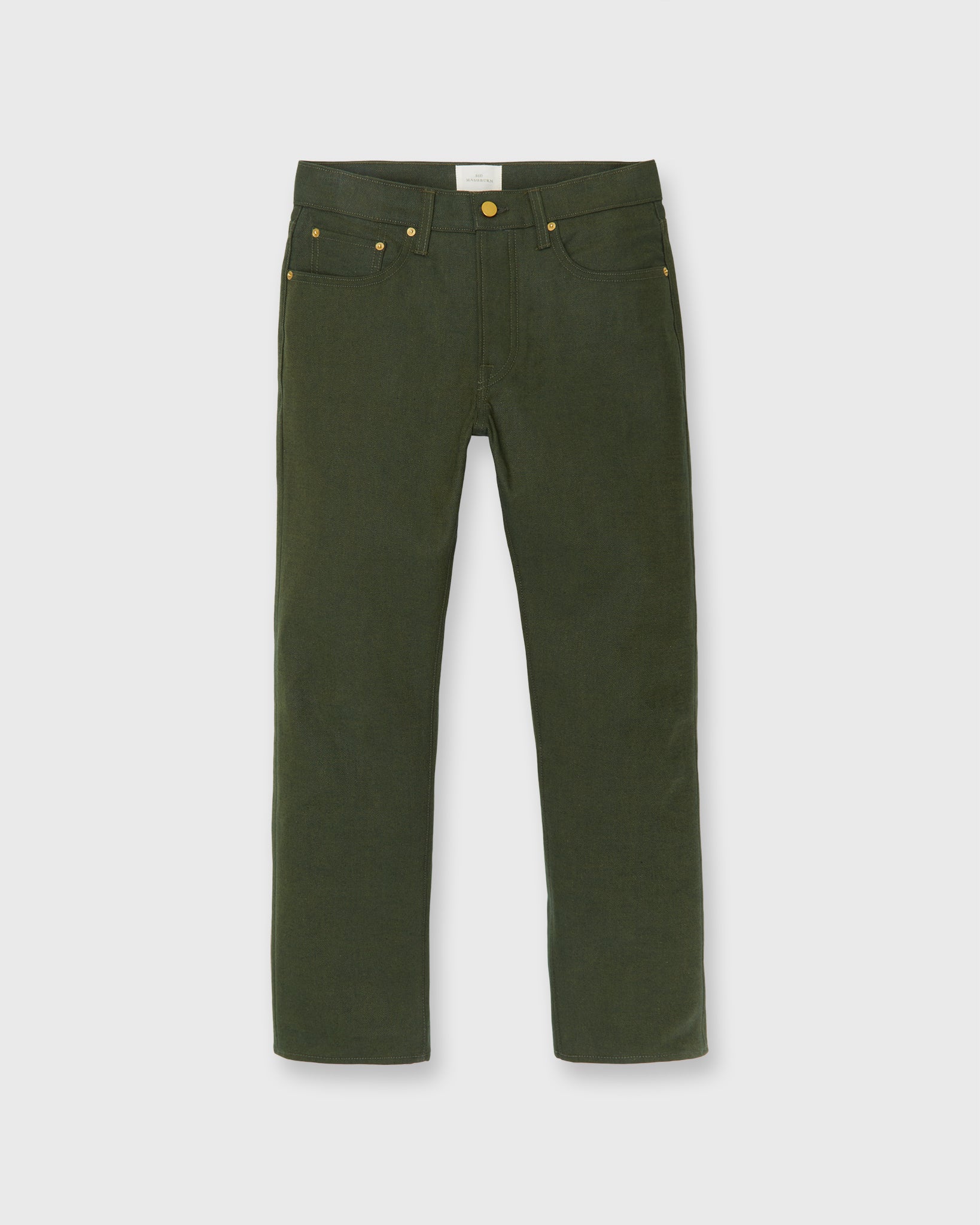 Slim Straight Jean in Olive Selvedge Denim