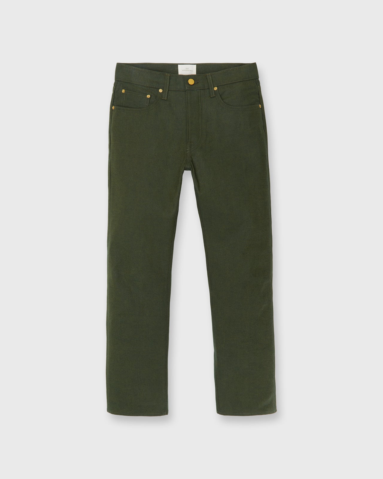 Slim Straight Jean in Olive Selvedge Denim