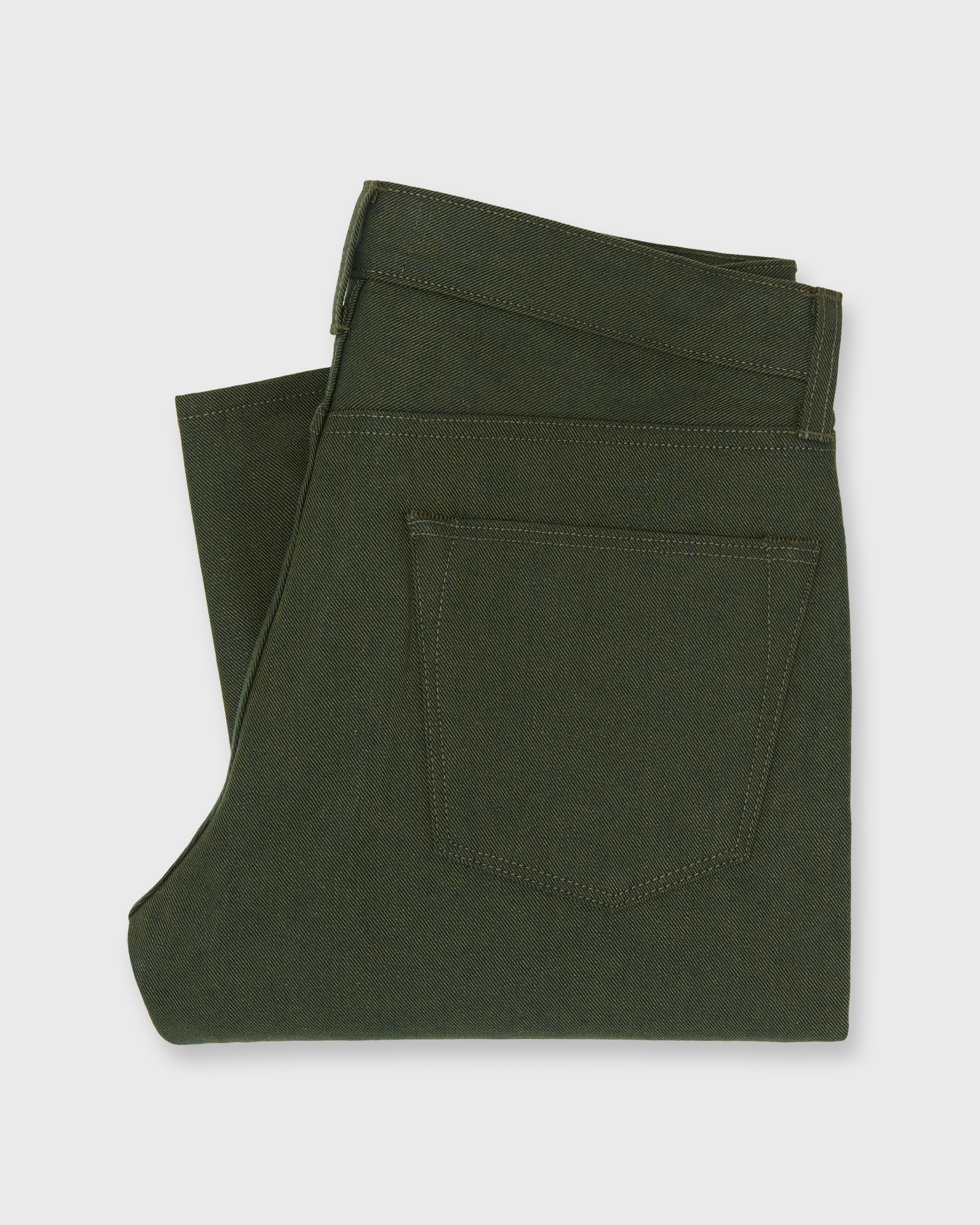 Slim Straight Jean in Olive Selvedge Denim
